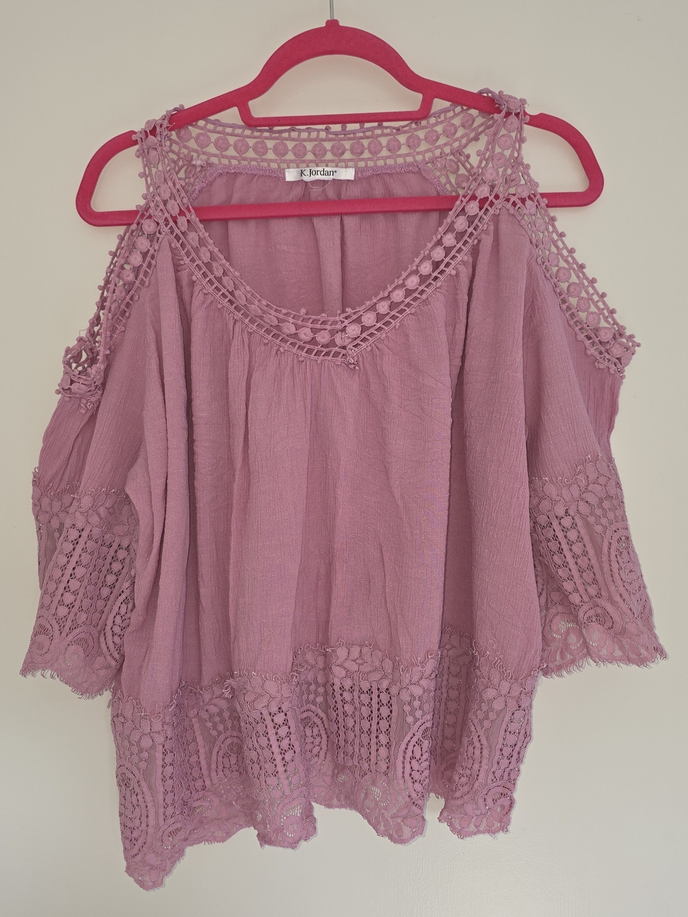 K. Jordan Mauve Crochet Boho Top 2X Fairycore Whimsy Festival Bohemian Lace